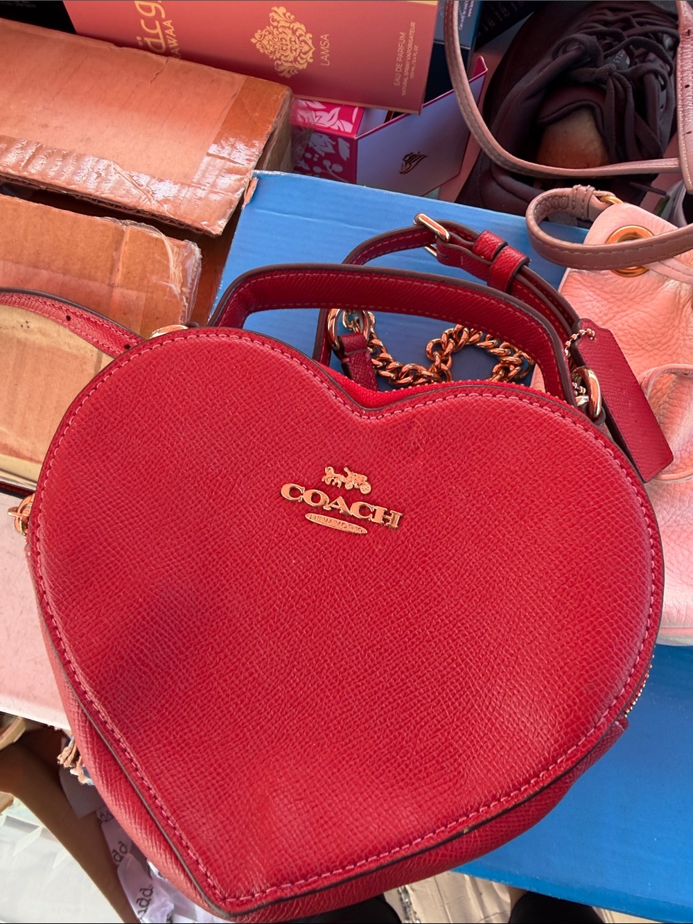 Coach Red Heart Crossbody Bag with Gold Hardware